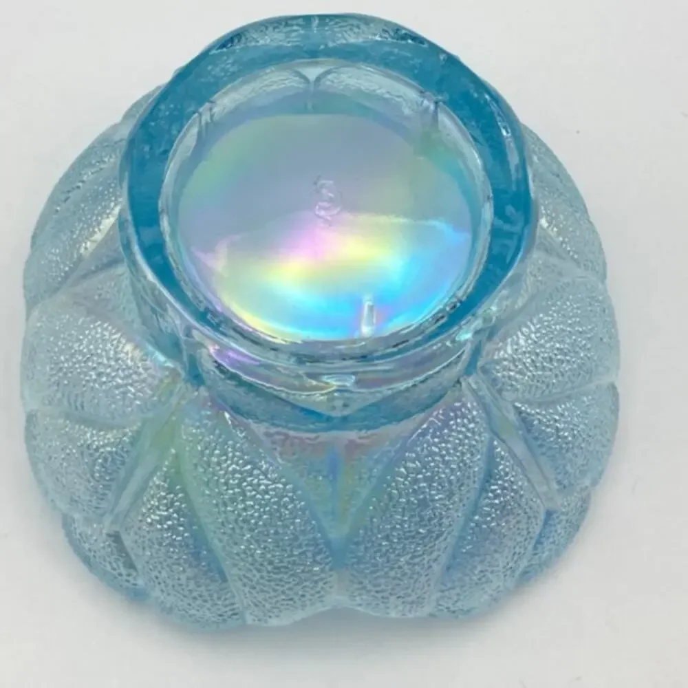 VTG LE Smith Iridescent Carnival Glass Candle Holder - Candy Bowl - Cabbage Leaf